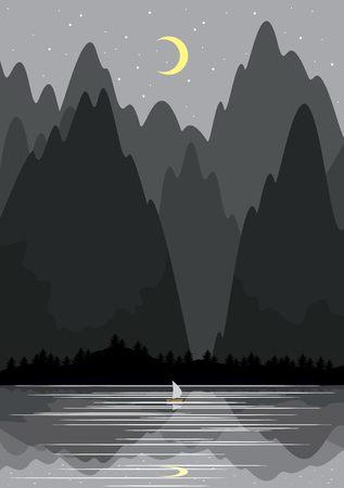 Landscape with forest and mountains. Vector illustrationのイラスト素材