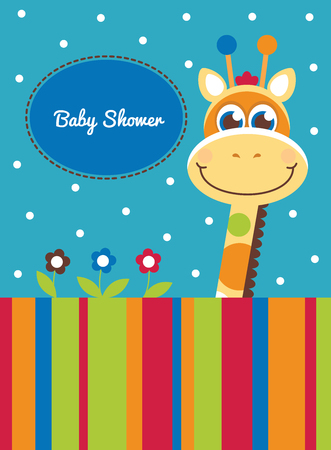 Baby shower with cute blue giraffeのイラスト素材