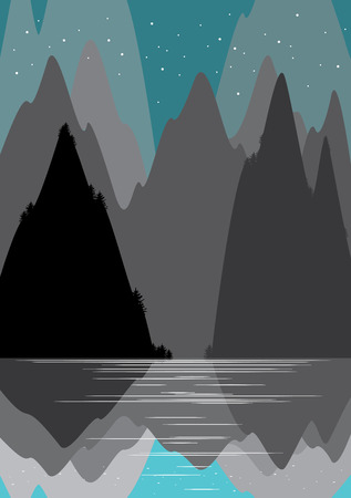 Landscape with forest and mountains Vector illustrationのイラスト素材