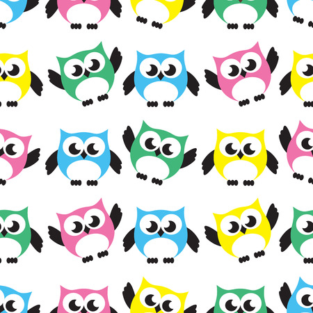 Owl seamless pattern. Surface kid decoration with colorful owls. Vector illustration. Cloth design, wallpaper, wrapping.のイラスト素材