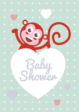 Baby shower with fun monkey. Vector illustrationのイラスト素材