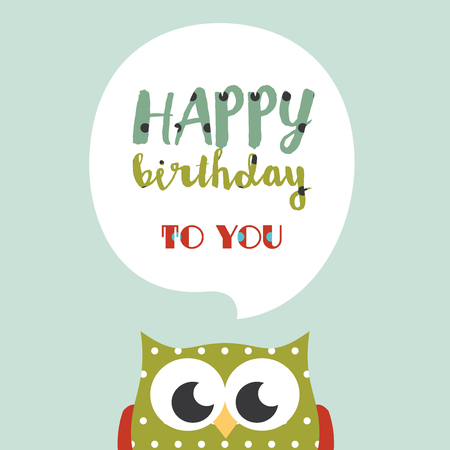 Happy owl birthday card design. Vector illustration.のイラスト素材