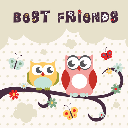 Happy owl birthday card design. Vector illustration.のイラスト素材