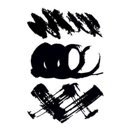 Set of black paint, ink, grunge, dirty brush strokes. Vector illustrationのイラスト素材