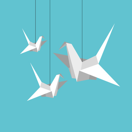 Indoor flight, Origami Birds. Vector Illustrationのイラスト素材