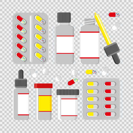 Set of vector pills and capsules. Icons of medication. Vector illustrationのイラスト素材