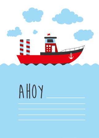 Cute boat ahoy greeting card. Vector Illustrationのイラスト素材