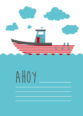Cute boat ahoy greeting card. Vector Illustrationのイラスト素材
