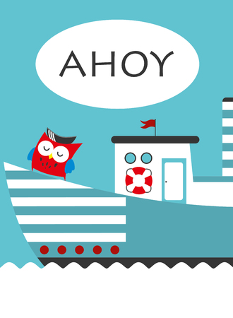 Cute boat ahoy greeting card. Vector Illustrationのイラスト素材