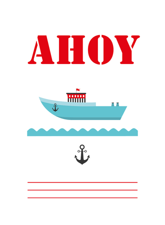 Cute boat ahoy greeting card. Vector Illustrationのイラスト素材