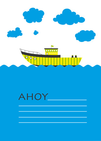 Cute boat ahoy greeting card. Vector Illustrationのイラスト素材