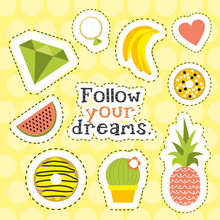 Set of fun stickers. Vector illustration.のイラスト素材