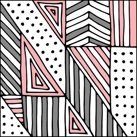 Background with different geometric shapes. Hand drawn illustration.のイラスト素材