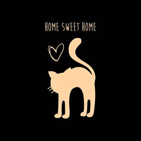 Home sweet home with a cat card Vector illustrationのイラスト素材