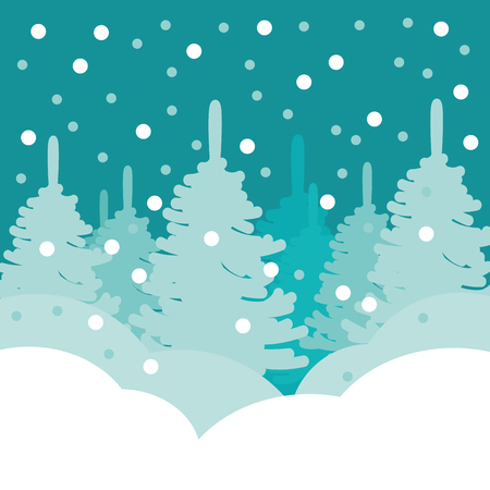 Winter landscape background with falling snow, spruce forest silhouetteのイラスト素材