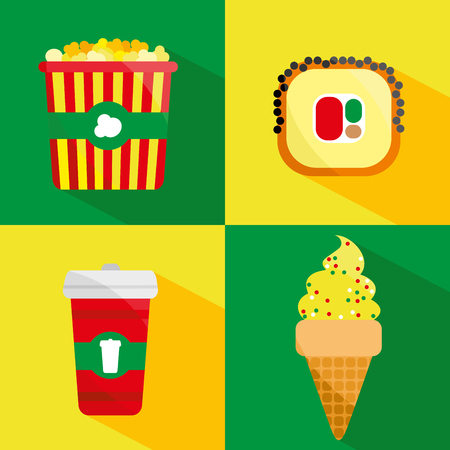 Set of cute cartoon fast food characters .Template for menu of cafes and restaurants. Kids food. - stock vectorのイラスト素材