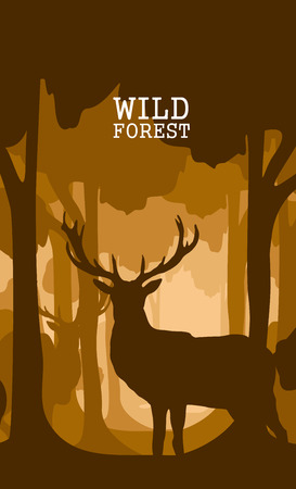 Vertical abstract banners of wild deer in forest with trunks of treesのイラスト素材