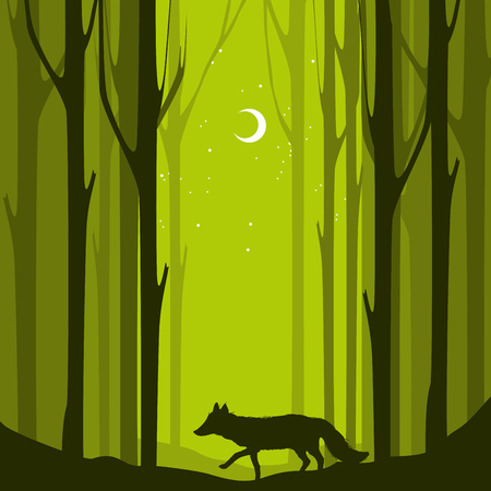 Abstract banners of wild fox in forest with trunks of trees Vector Illustrationのイラスト素材