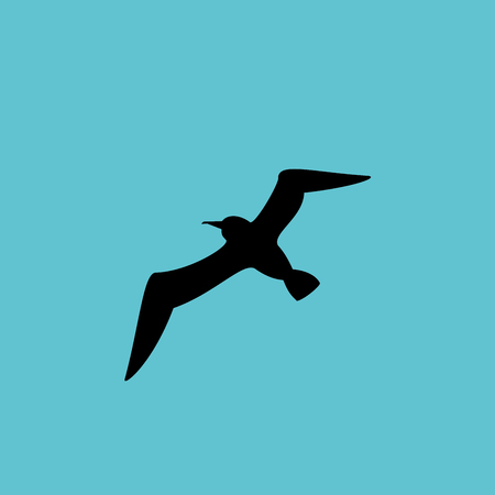 Seagulls flying on water, the flight of white birds on the blue sea. Editable vector flat illustration top viewのイラスト素材