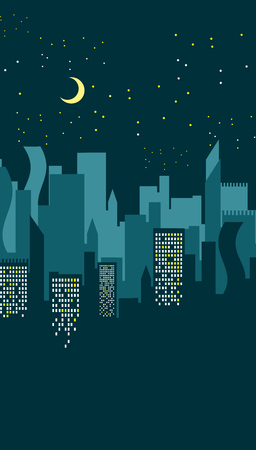 Night city skyline abstract background. Modern night city landscape. Vector Illustrationのイラスト素材