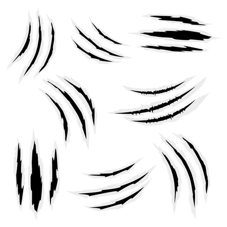 Scratches by claws vector set. Ragged scratches from the claws of animals, monsters.のイラスト素材