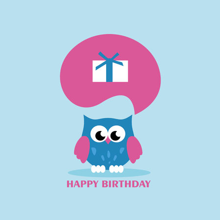 Happy owl birthday card design. Vector illustrationのイラスト素材