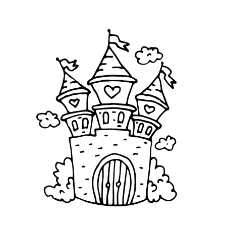 Magic Fairy Tale Princess Castle. Stylish card. Cover. Vector Illustration.のイラスト素材