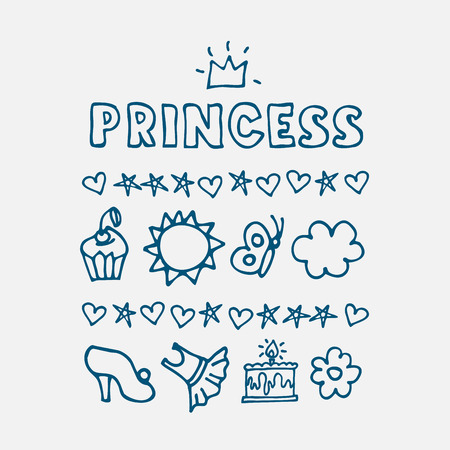 Princess. Greeting card postcard poster birthday invitation typography background design. Vector Illustration.のイラスト素材