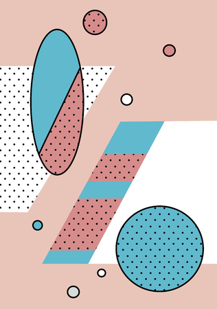 Trendy geometric elements memphis cards. Retro style texture, pattern and geometric elements. Modern abstract design poster, cover, card design.のイラスト素材