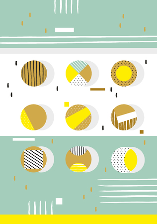 Trendy geometric elements memphis cards. Retro style texture, pattern and geometric elements. Modern abstract design poster, cover, card design.のイラスト素材