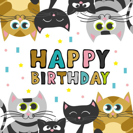 cute creative cards templates with Happy birthday theme design. Hand Drawn card for birthday, anniversary, party invitations, scrapbooking. Vector illustrationのイラスト素材