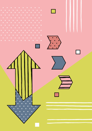 Trendy geometric elements memphis cards. Retro style texture, pattern and geometric elements. Modern abstract design poster, cover, card design.のイラスト素材