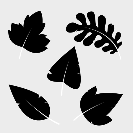 Collection black silhouettes of leaves.のイラスト素材