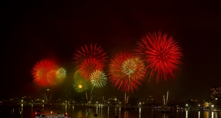 Night view of the fireworks at Pattaya city Chonburi, Thailand