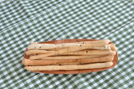 bread sticks on clothの写真素材