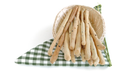 bread sticks in basketの写真素材