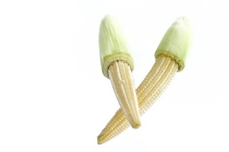 Baby corn isolated on a white backgroundの写真素材