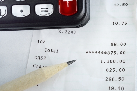 bill shopping list, pencil and calculateの写真素材