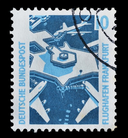 GERMANY - CIRCA 1988 : postage stamp printed in Germany shows Frankfurt Airport, circa 1988のeditorial素材