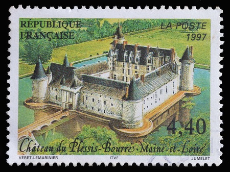 FRANCE - CIRCA 1997 : a stamp printed by France shows view of the Chateau du Plessis-Bourre, circa 1997のeditorial素材