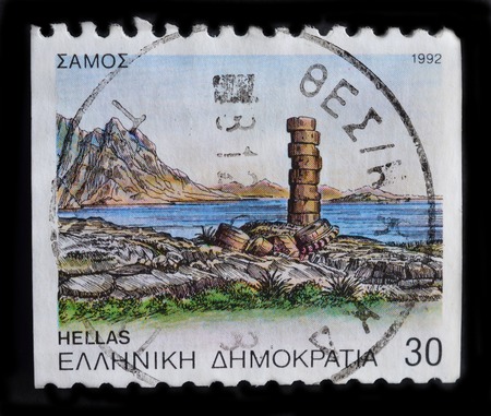 GREECE - CIRCA 1992 : postage stamp printed by Greece, shows Landscape, nature, circa 1992のeditorial素材