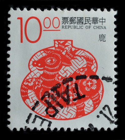 REPUBLIC OF CHINA -CIRCA 1993 : A stamp printed in taiwan shows goat zodiac symbol, circa 1993のeditorial素材