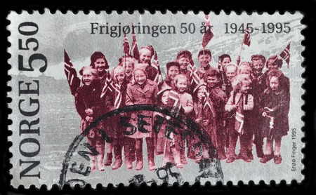 NORWAY - CIRCA 1995 : stamp printed by Norway, shows liberation 50 years 1945-1995, circa 1995のeditorial素材