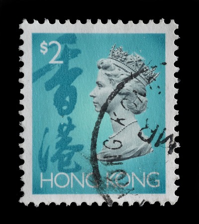 HONG KONG - CIRCA 1994   stamp printed by Hong Kong, shows portrait of Queen Elizabeth II,circa 1994のeditorial素材