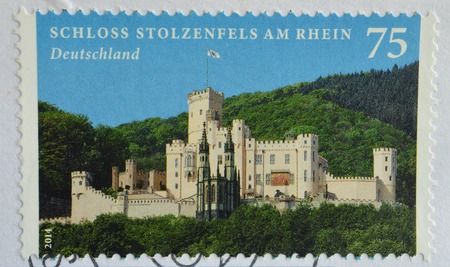 GERMANY - CIRCA 2014   postage stamp printed in Germany shows Stolzenfels Castle, circa 2014のeditorial素材