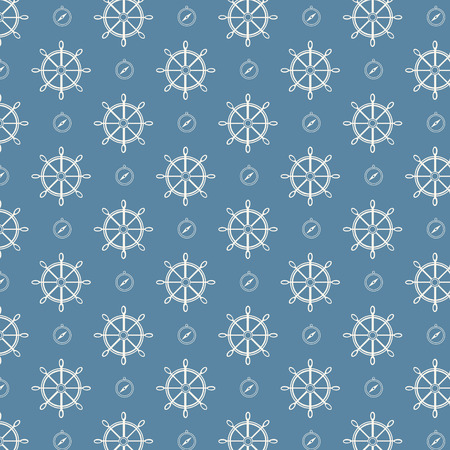 vector seamless pattern wheels and compass texture blue background