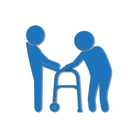 Man helps elderly patient with a walker vector illustrationのイラスト素材