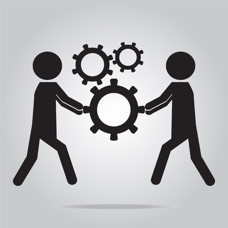 Man pushing cog wheel icon, vector illustrationのイラスト素材