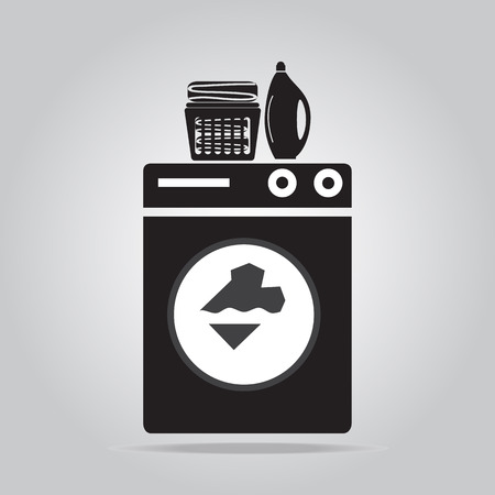 Laundry icon sign, Wahsing machine, detergents and fabric in basketのイラスト素材