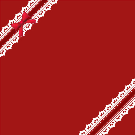 Red background with ribbon bow and lace vintage style, Greeting card, template or backgroundのイラスト素材